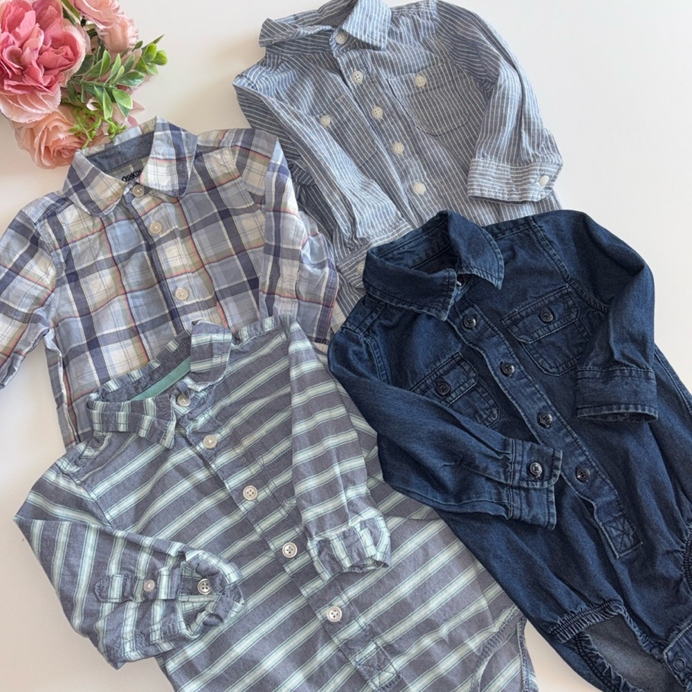 Oshkosh Boys 18M Button Down Shirt Snap Bottom Plaid 18M Cotton Bodysuit Easter
